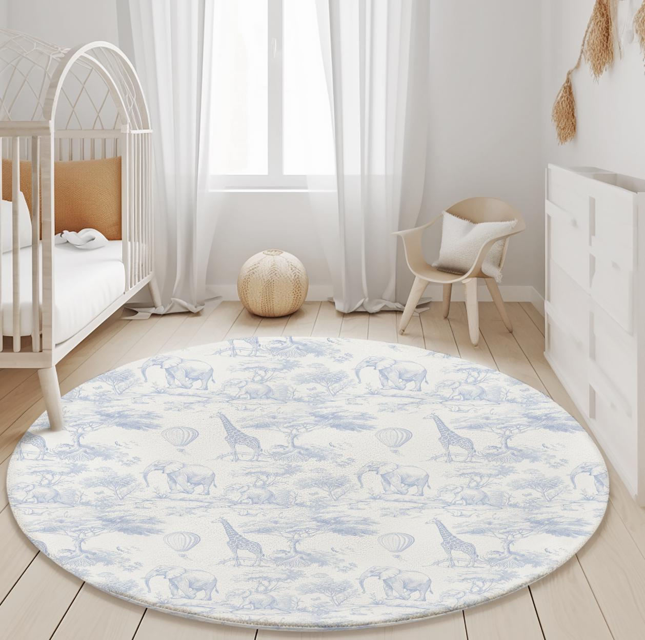 Chinoiserie Toile de Jouy Safari - BLUE, Rug, Carpet, kids decor, Children's Room Decor, Kids Rug, Kids Carpet