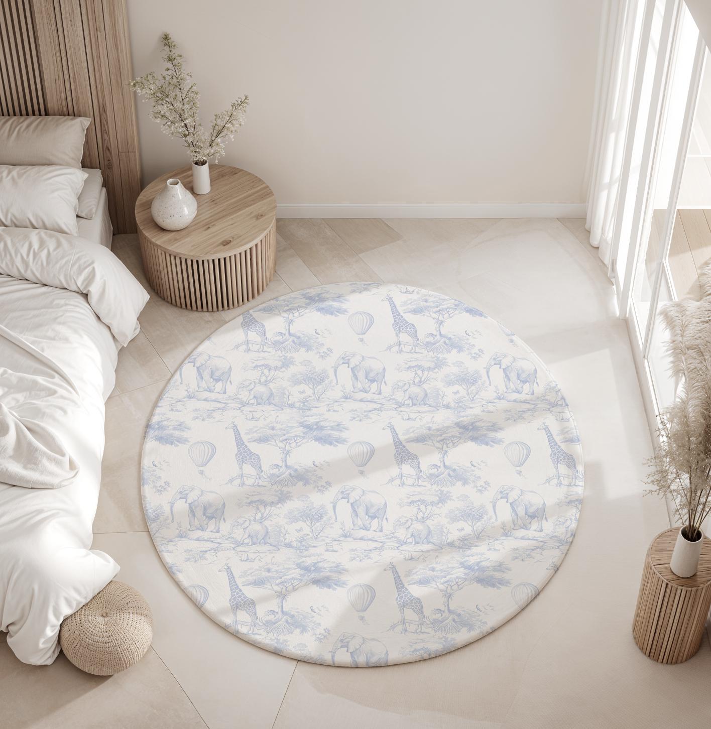 Chinoiserie Toile de Jouy Safari - BLUE, Rug, Carpet, kids decor, Children's Room Decor, Kids Rug, Kids Carpet