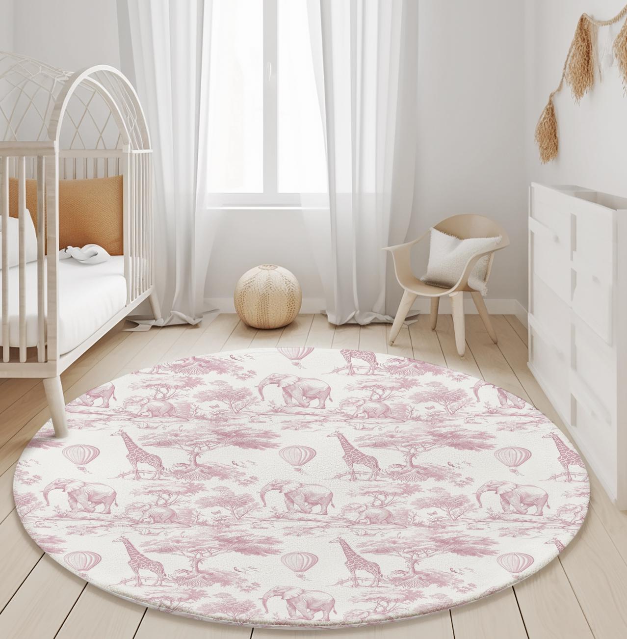 Chinoiserie Toile de Jouy Safari - Pink, Rug, Carpet, kids decor, Children's Room Decor, Kids Rug, Kids Carpet