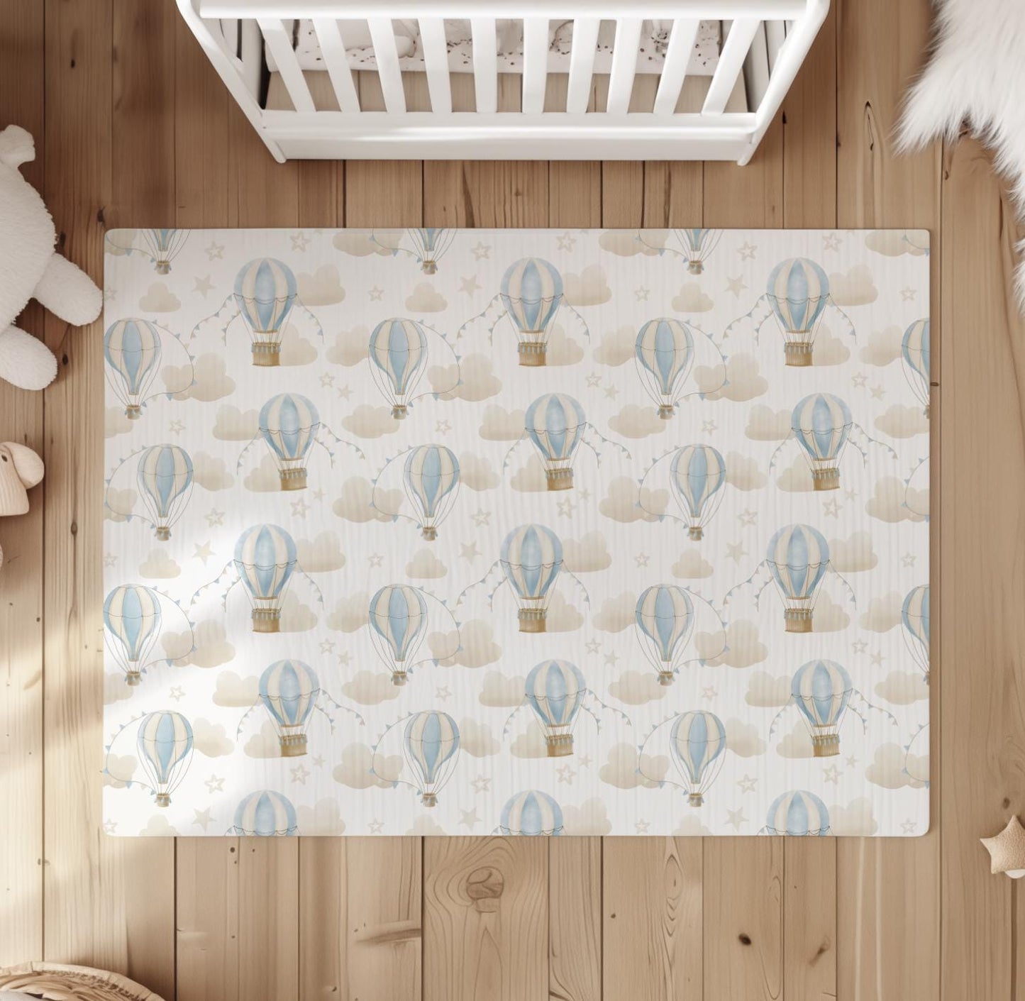 Multiple Hot Air Balloons - Blue, Baby Blue Carpet, kids decor, Children's Room Decor, Kids Rug, Kids Carpet, Hot Air Balloon decor