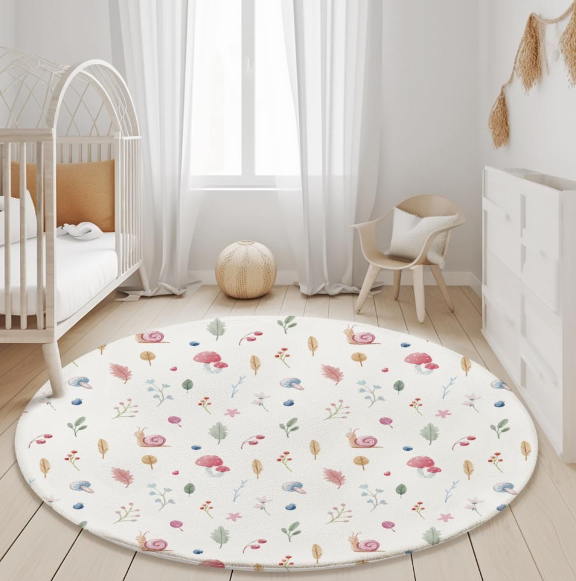 Watercolour Woodland Snails and Mushroom Rug Carpet, Woodland kids decor, Children's Room Decor, Kids Rug, Kids Carpet, Monochrome Decor