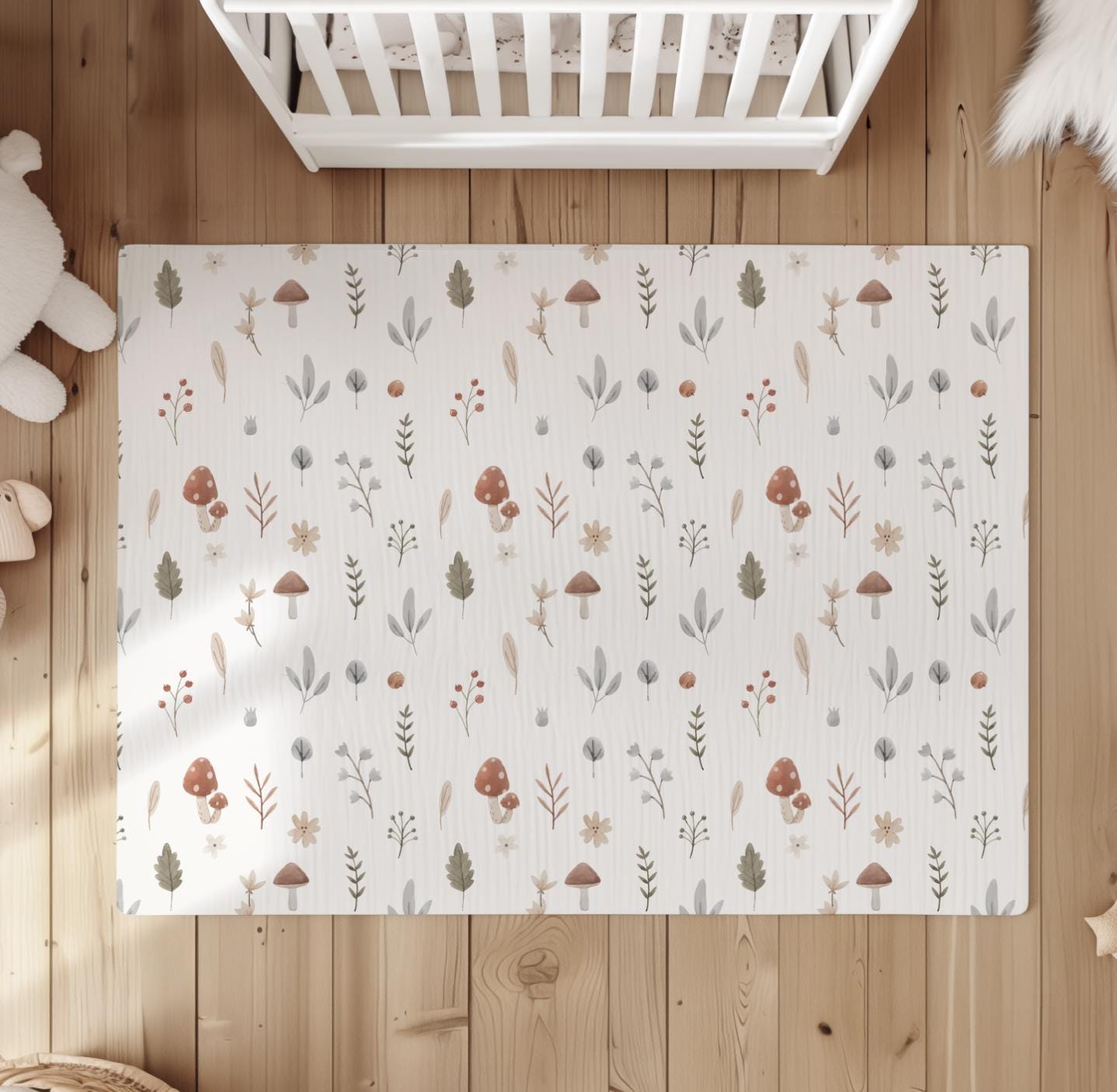 Watercolour Woodland Mushroom Rug Carpet, Woodland kids decor, Children's Room Decor, Kids Rug, Kids Carpet, Monochrome Decor
