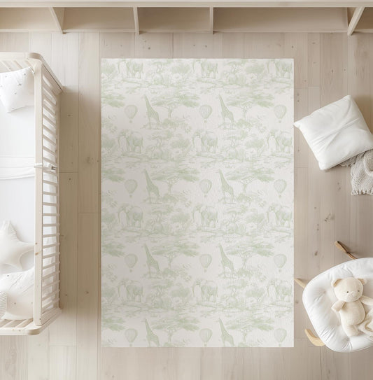 Chinoiserie Toile de Jouy Safari - Green, Rug, Carpet, kids decor, Children's Room Decor, Kids Rug, Kids Carpet