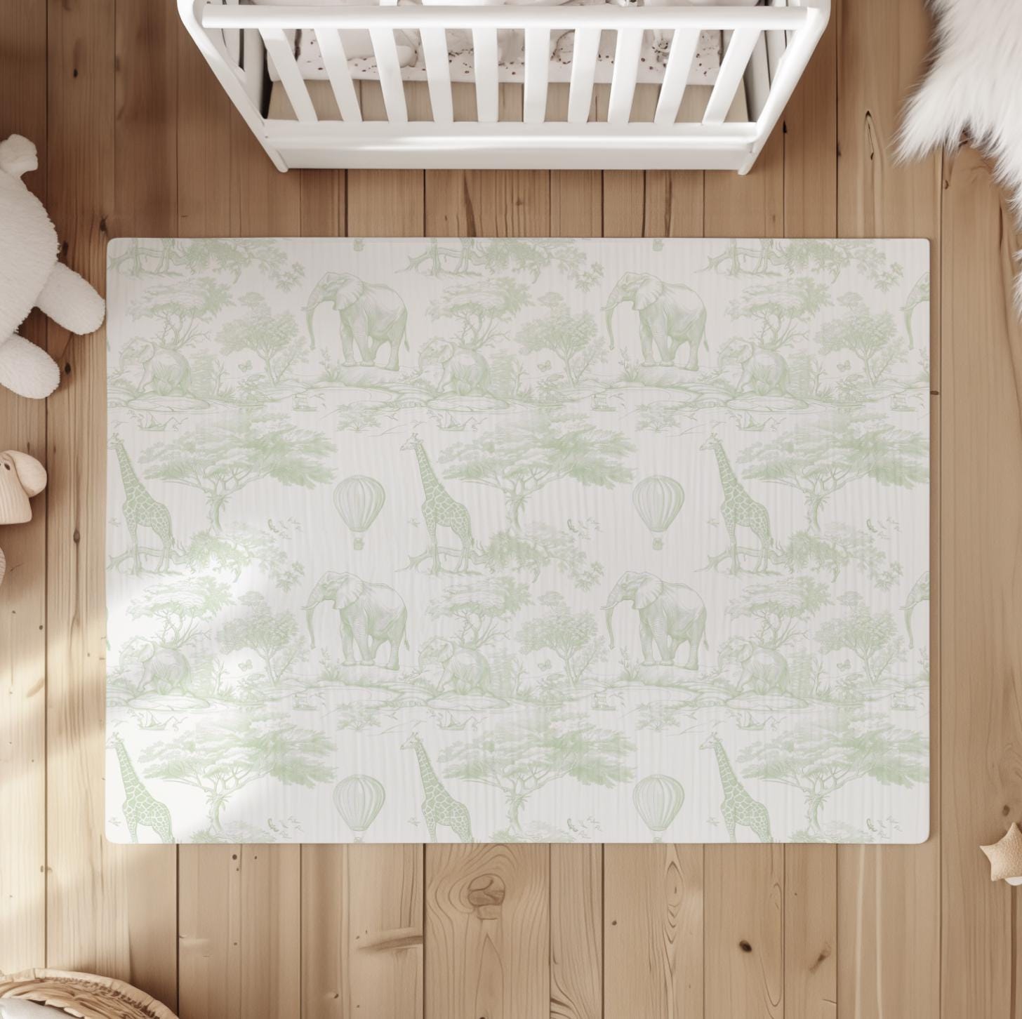 Chinoiserie Toile de Jouy Safari - Green, Rug, Carpet, kids decor, Children's Room Decor, Kids Rug, Kids Carpet
