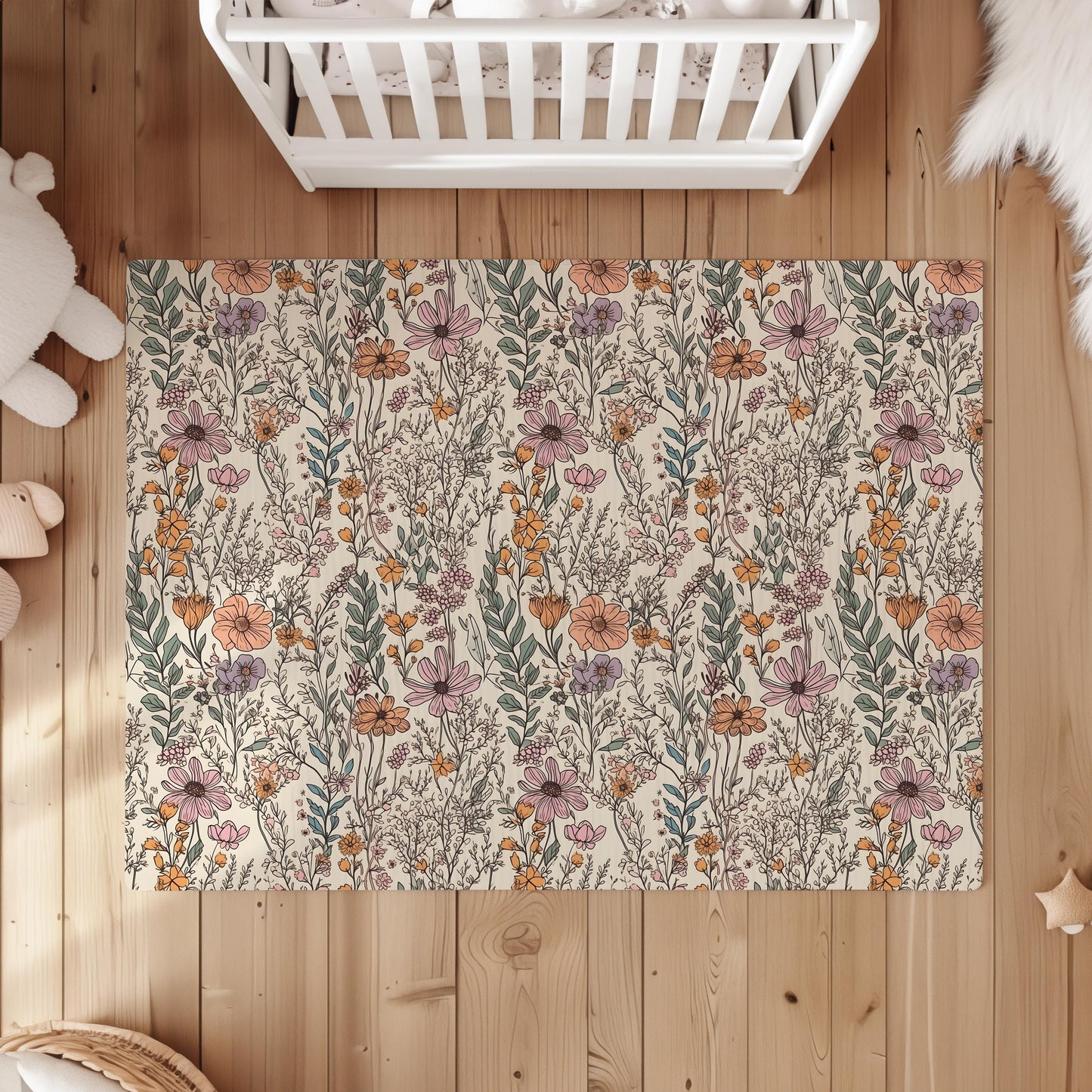 Wildflower Floral Rug Carpet, Playmat, Rug, Carpet, kids decor, Children's Room Decor, Kids Rug, Kids Carpet, Spot Decor