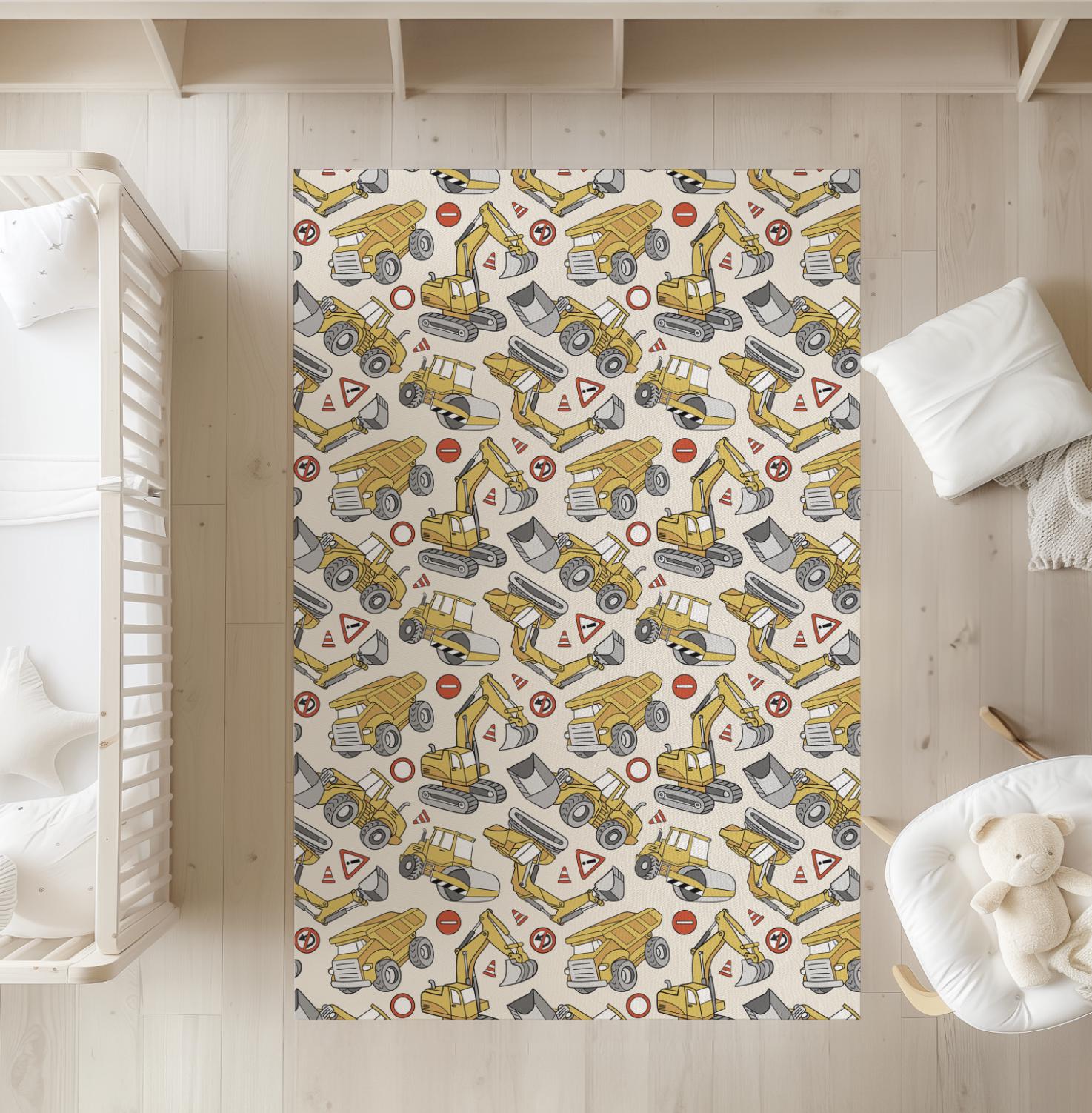 JCB Trucks and Diggers - Yellow, Rug Carpet, Playmat, Rug, Carpet, kid decor, Childrens Room Decor, Kids Rug, Kids Carpet, JCB Builder Decor