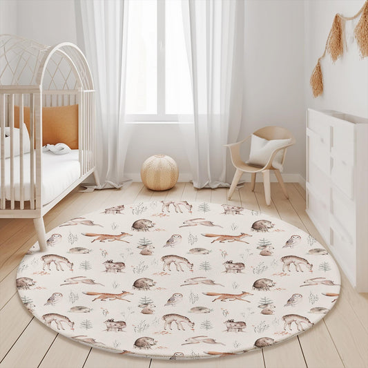 Watercolour Woodland Hedgehogs & Animals Rug Carpet, Woodland Animals, decor, Children's Room Decor, Kids Rug, Kids Carpet, Monochrome Decor