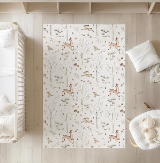 Watercolour Woodland Twigs & Deers Rug Carpet, Woodland Animals, decor, Children's Room Decor, Kids Rug, Kids Carpet, Woodland Decor