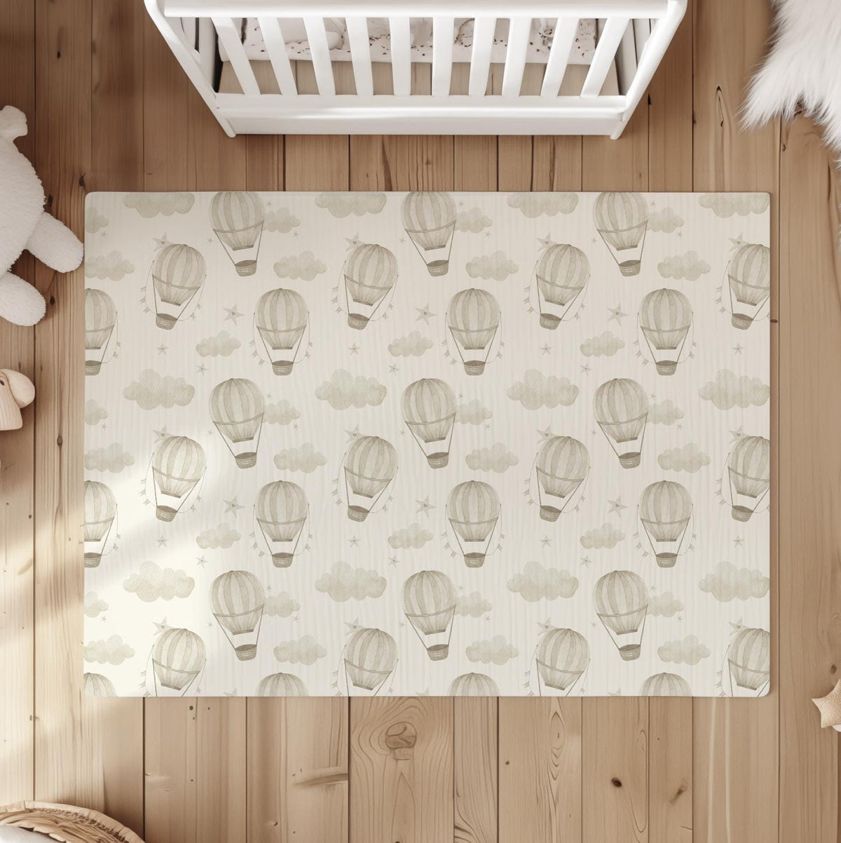 Multiple Hot Air Balloons - Faded Beige, Rug, Carpet, kids decor, Children's Room Decor, Rug, Kids Carpet, Hot Air Balloon decor