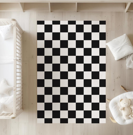 Checkered Black and White (Almost Black), Rug, Carpet, kids decor, Children's Room Decor, Rug, Kids Carpet, Checkered decor