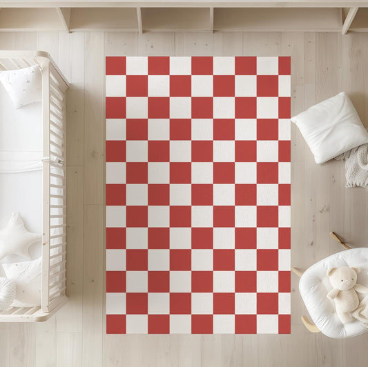 Checkered Red and White, Rug, Carpet, kids decor, Children's Room Decor, Rug, Kids Carpet, Checkered decor