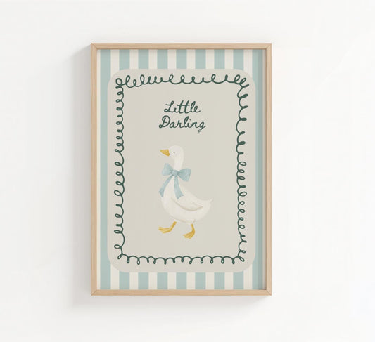 Little Darling Goose Print - Blue, Sweet Wall Prints, Bedroom Prints, Nursery Prints, Play Room Prints, Home Decor, Wall Poster, Home Decor