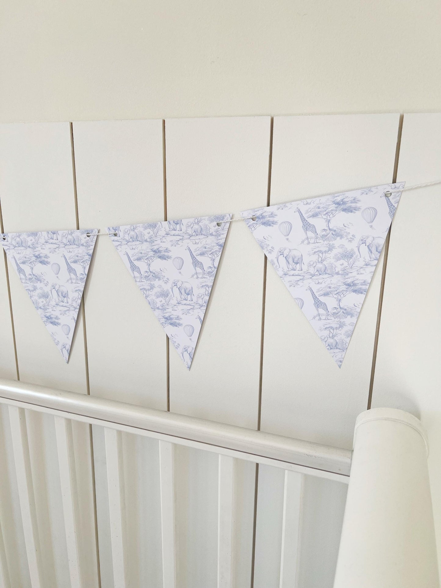 BUNTING - Toile De Jouy Safari - Blue, Cardstock (300gsm card NOT fabric) Nursery Wall Prints, Bedroom Bunting, Nursery Bunting, Play Room