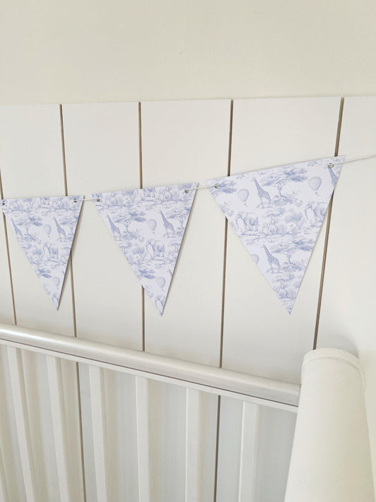 BUNTING - Toile De Jouy Safari - Blue, Cardstock (300gsm card NOT fabric) Nursery Wall Prints, Bedroom Bunting, Nursery Bunting, Play Room