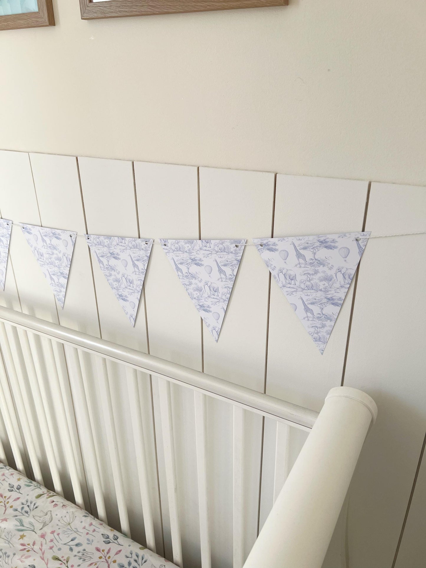 BUNTING - Toile De Jouy Safari - Blue, Cardstock (300gsm card NOT fabric) Nursery Wall Prints, Bedroom Bunting, Nursery Bunting, Play Room