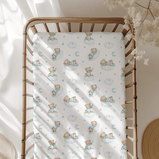 Bear on the Clouds - BLUE - Bedding, Duvet Covers, Fitted Sheets, Bear Bedding, Childrens Bedding, Childrens Room Decor, Bedding and Pillows