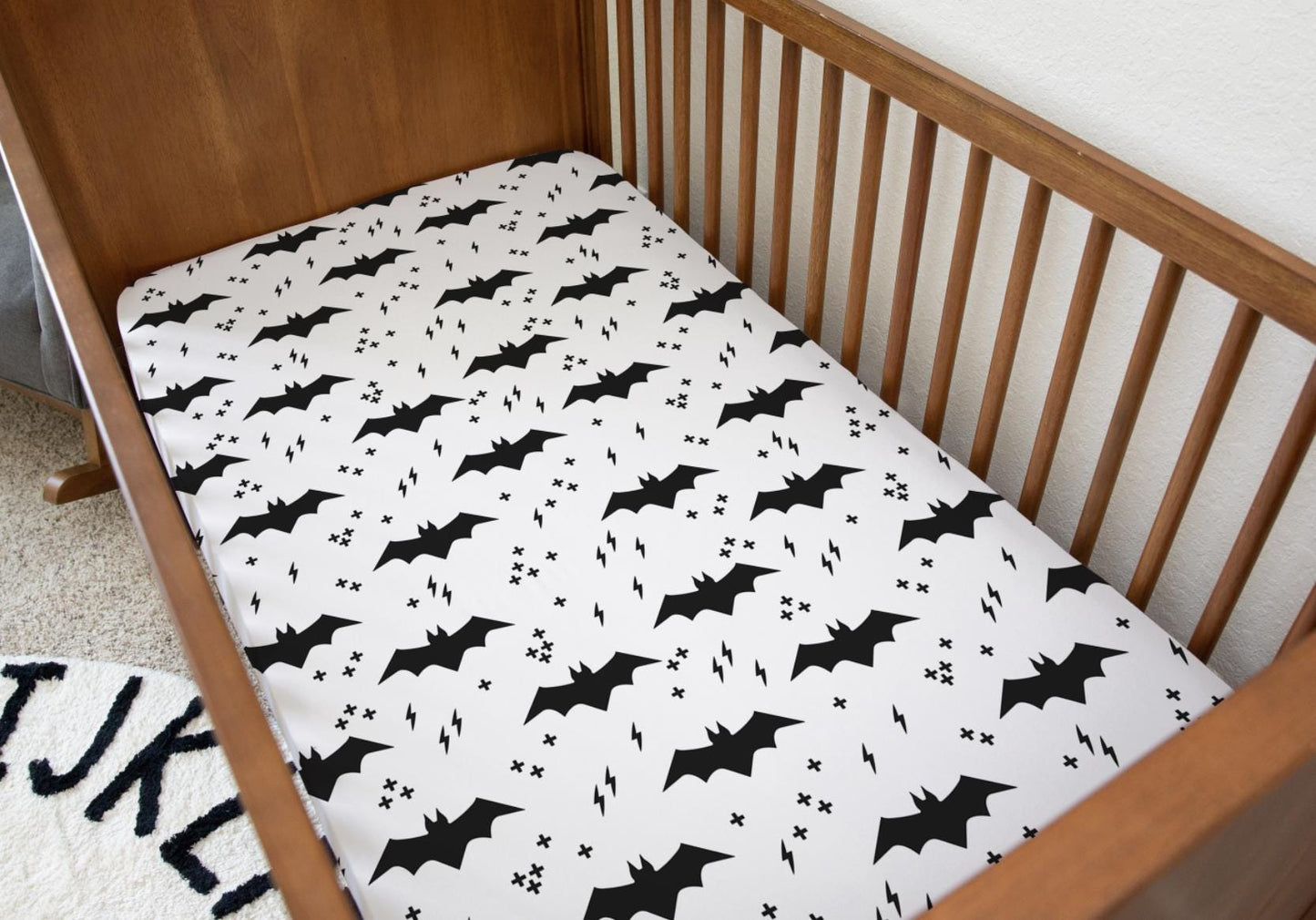 Bats & Lightning Bolts Mono - Bedding, Duvet Covers, Fitted Sheets, Bear Bedding, Childrens Bedding, Childrens Room Decor, Bed Pillows