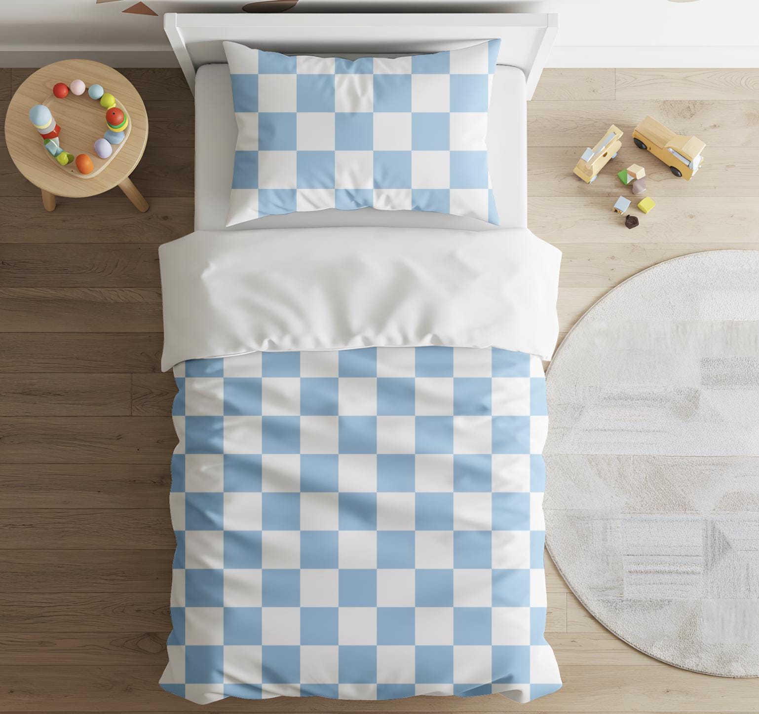 Blue Checkered - Bedding, Duvet Covers, Fitted Sheets, Modern Bedding, Cool Kids Bedding, Childrens decor, Checkered bedding
