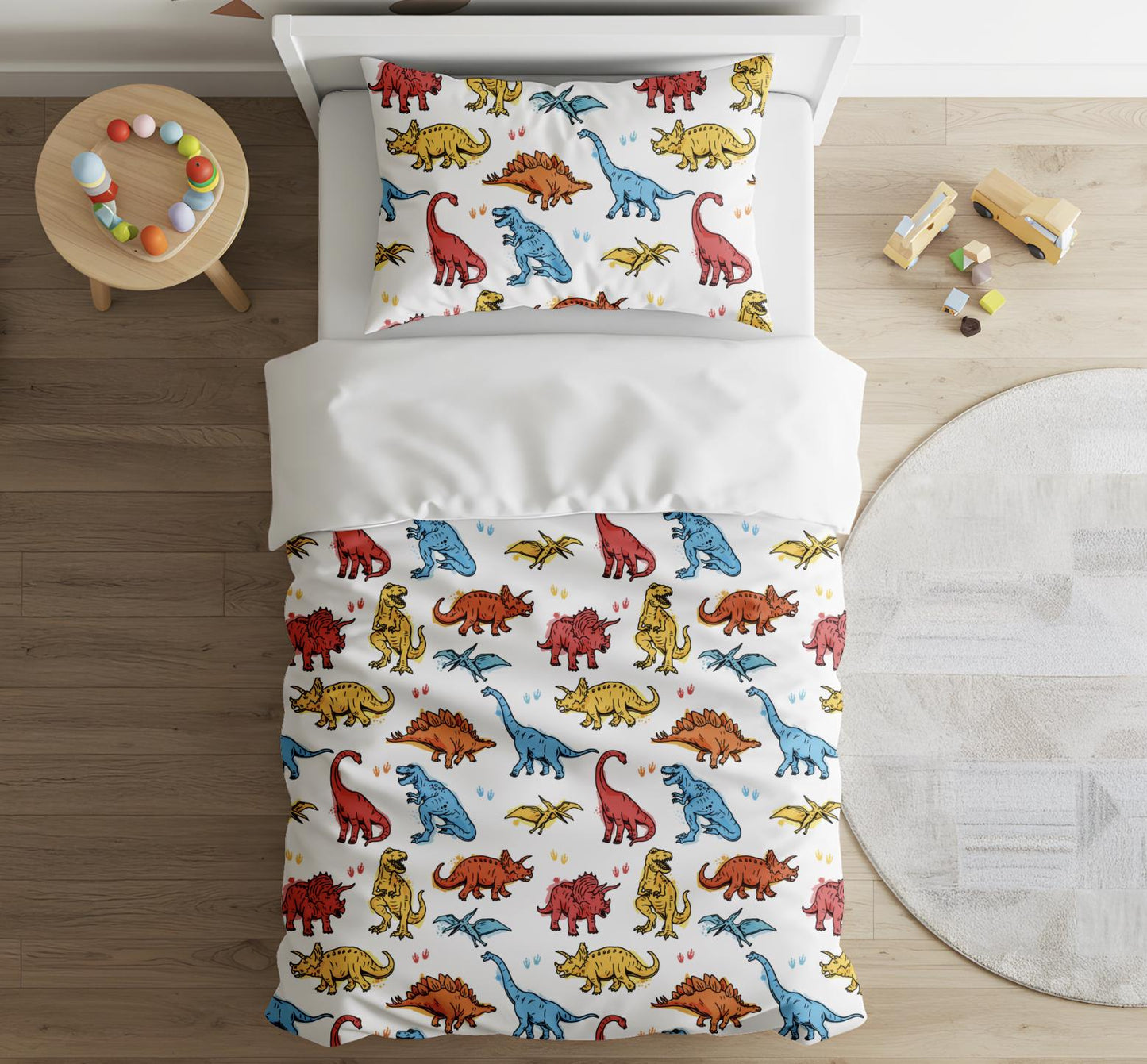 Dinosaurs - Colourful Painted - Bedding, Duvet Covers, Fitted Sheets, Dinosaurs Bedding, Childrens Bedding, Childrens Room Decor, Bedding