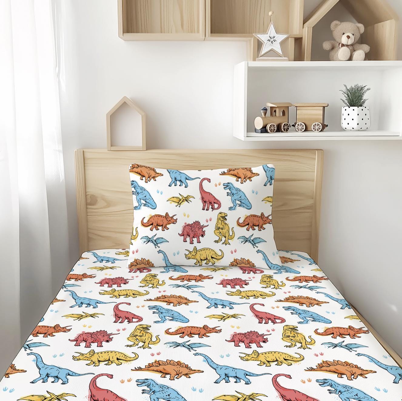 Dinosaurs - Colourful Painted - Bedding, Duvet Covers, Fitted Sheets, Dinosaurs Bedding, Childrens Bedding, Childrens Room Decor, Bedding