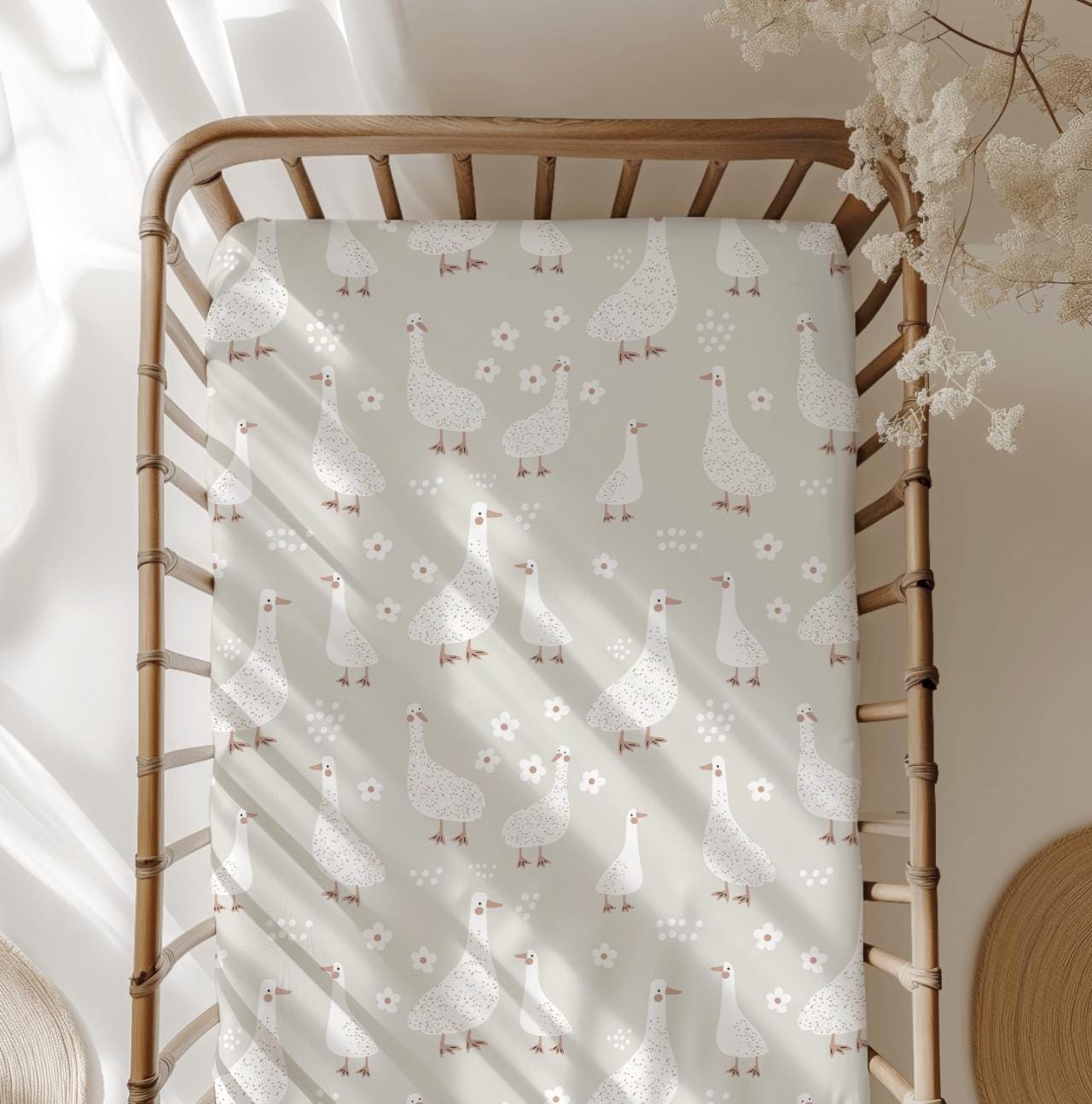 Goose & daisies, Bedding, Duvet Covers, Fitted Sheets, Goose, Duck theme with Hot Air Balloon, Kids Bedding, Cute Floral Bedding