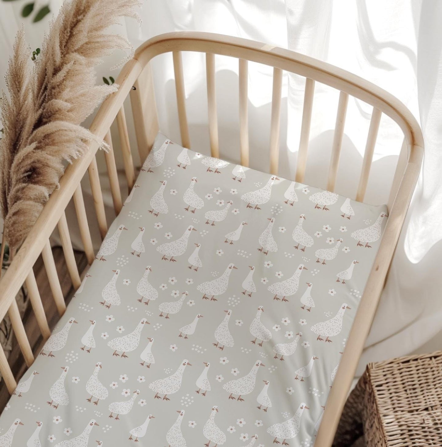 Goose & daisies, Bedding, Duvet Covers, Fitted Sheets, Goose, Duck theme with Hot Air Balloon, Kids Bedding, Cute Floral Bedding