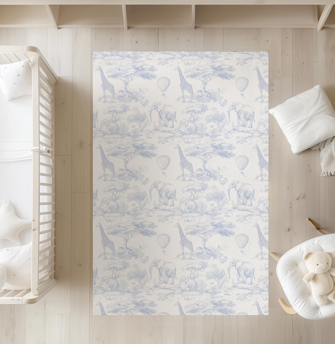 Chinoiserie Toile de Jouy Safari - BLUE, Rug, Carpet, kids decor, Children's Room Decor, Kids Rug, Kids Carpet