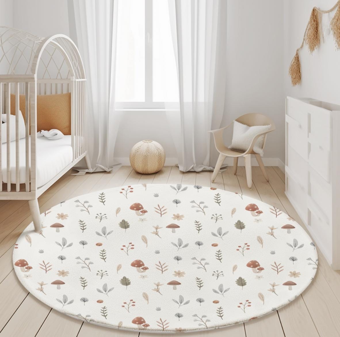 Watercolour Woodland Mushroom Rug Carpet, Woodland kids decor, Children's Room Decor, Kids Rug, Kids Carpet, Monochrome Decor