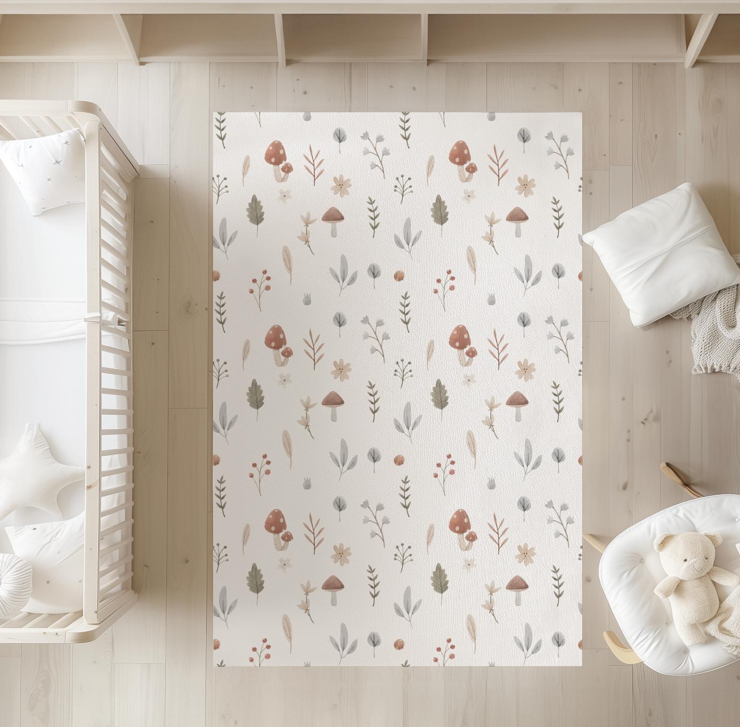 Watercolour Woodland Mushroom Rug Carpet, Woodland kids decor, Children's Room Decor, Kids Rug, Kids Carpet, Monochrome Decor
