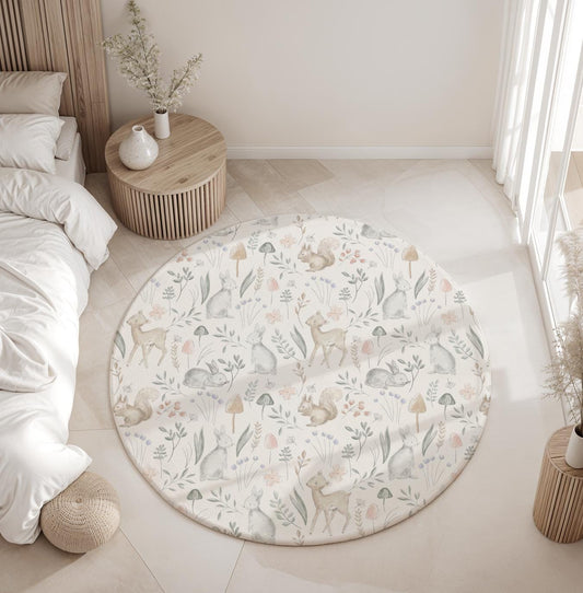 Watercolour Woodland Sketched Animals Rug Carpet, Woodland Animals, decor, Children's Room Decor, Kids Rug, Kids Carpet, Monochrome Decor
