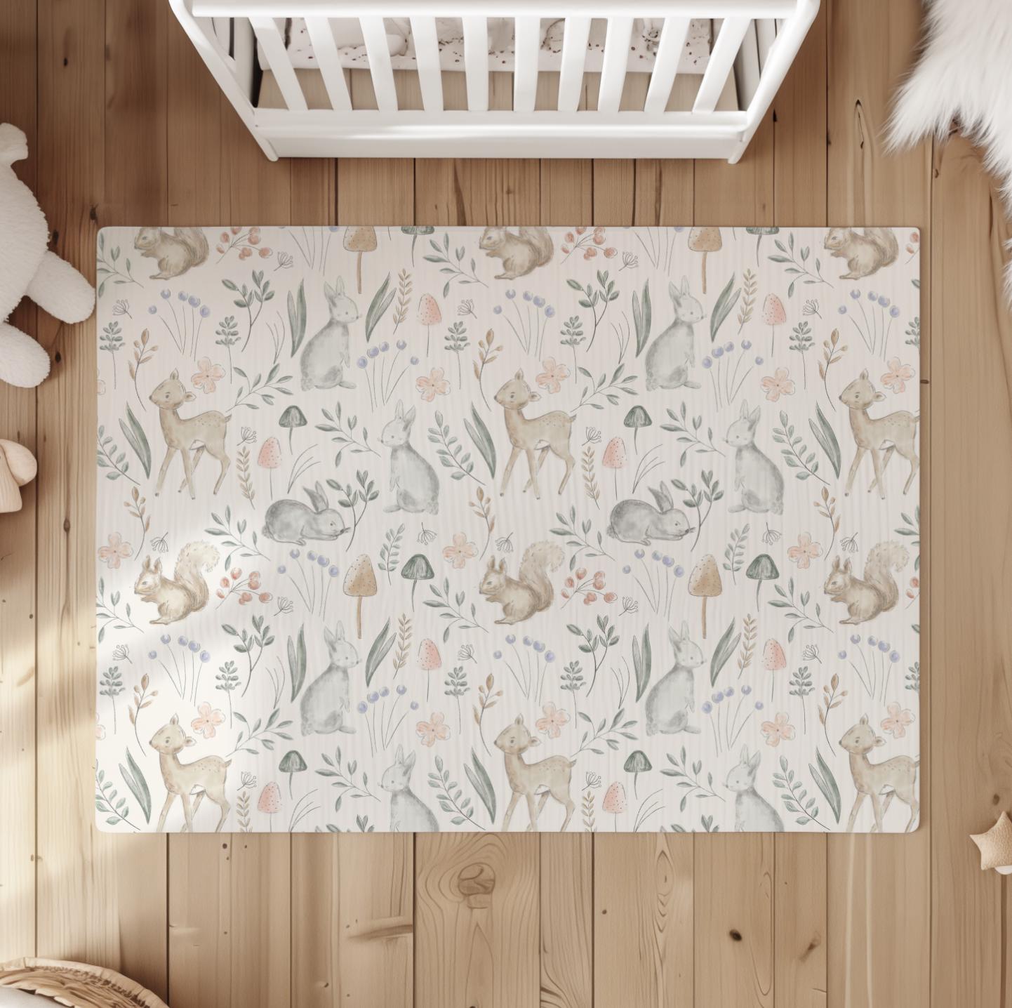 Watercolour Woodland Sketched Animals Rug Carpet, Woodland Animals, decor, Children's Room Decor, Kids Rug, Kids Carpet, Monochrome Decor