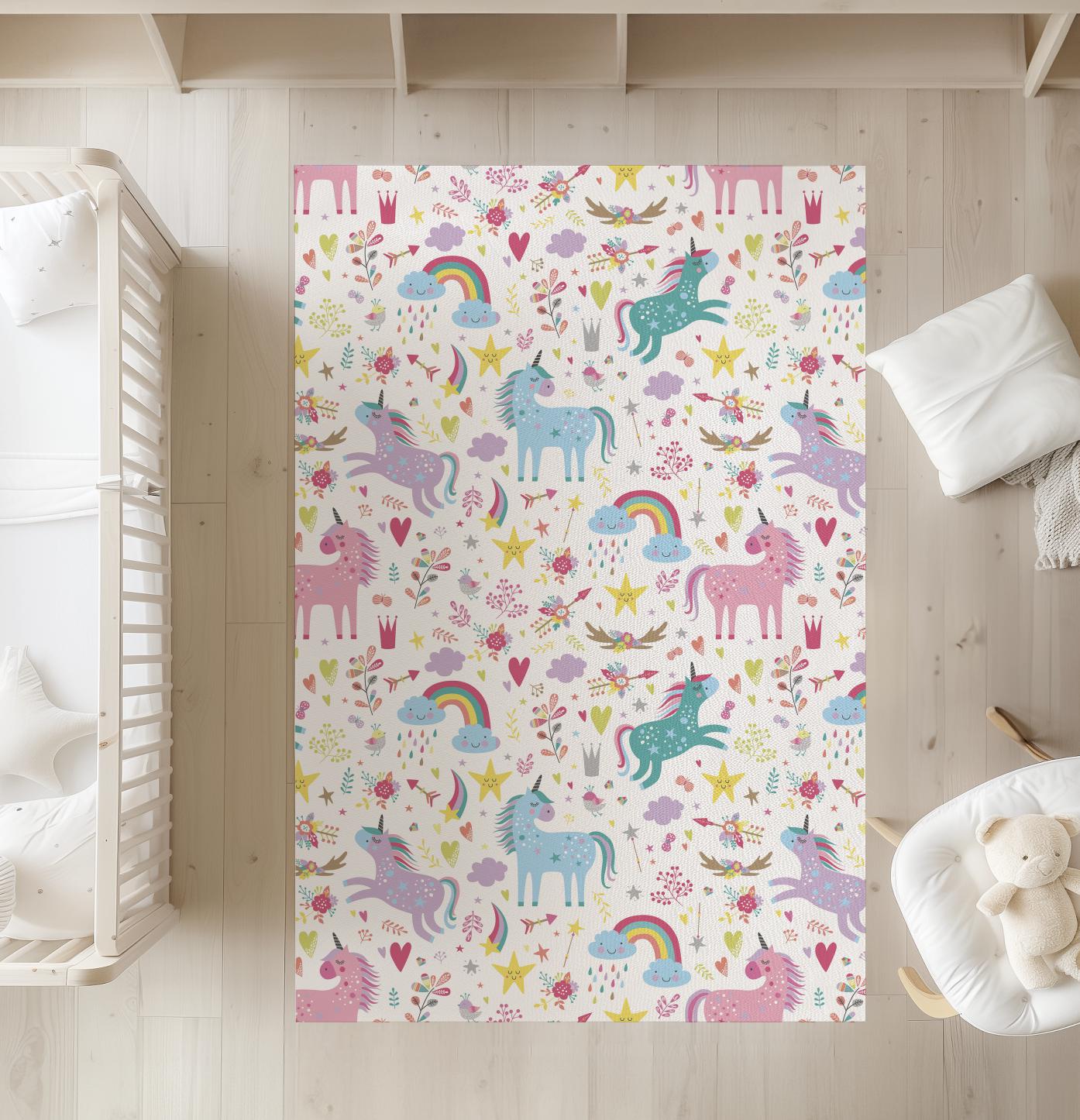 Colourful Unicorn, Magical Unicorn, Rug, Carpet, kids decor, Children's Room Decor, Kids Rug, Kids Carpet, Rainbow Decor