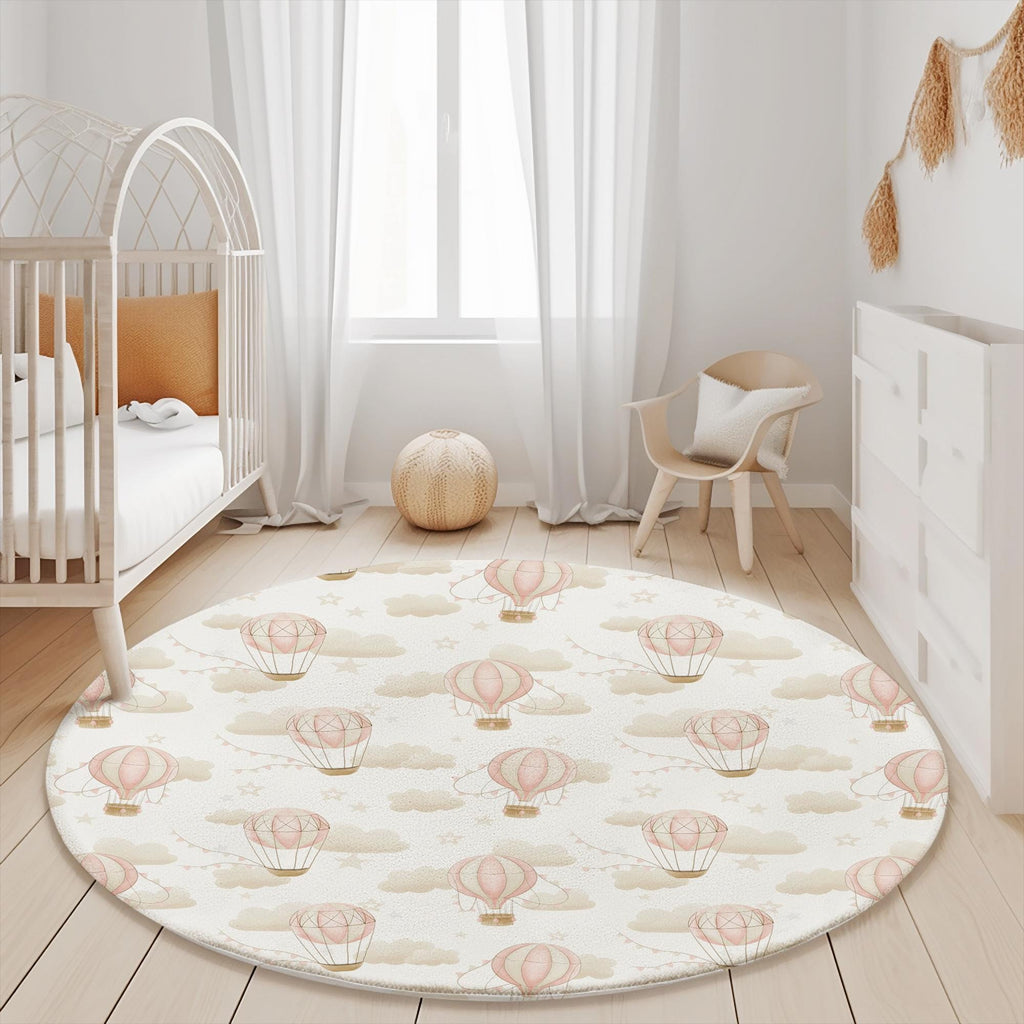Multiple Hot Air Balloons - Pink, Baby Blue Carpet, kids decor, Children's Room Decor, Kids Rug, Kids Carpet, Hot Air Balloon decor