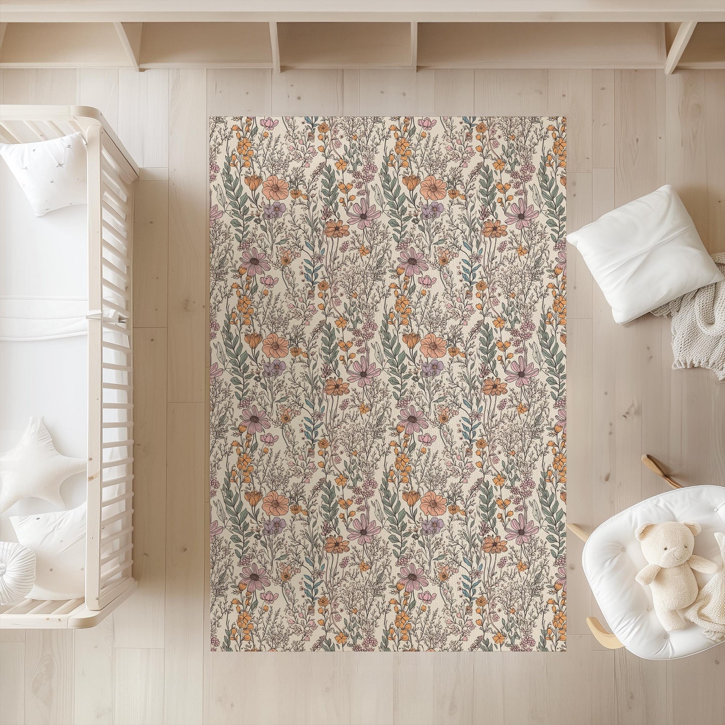 Wildflower Floral Rug Carpet, Playmat, Rug, Carpet, kids decor, Children's Room Decor, Kids Rug, Kids Carpet, Spot Decor