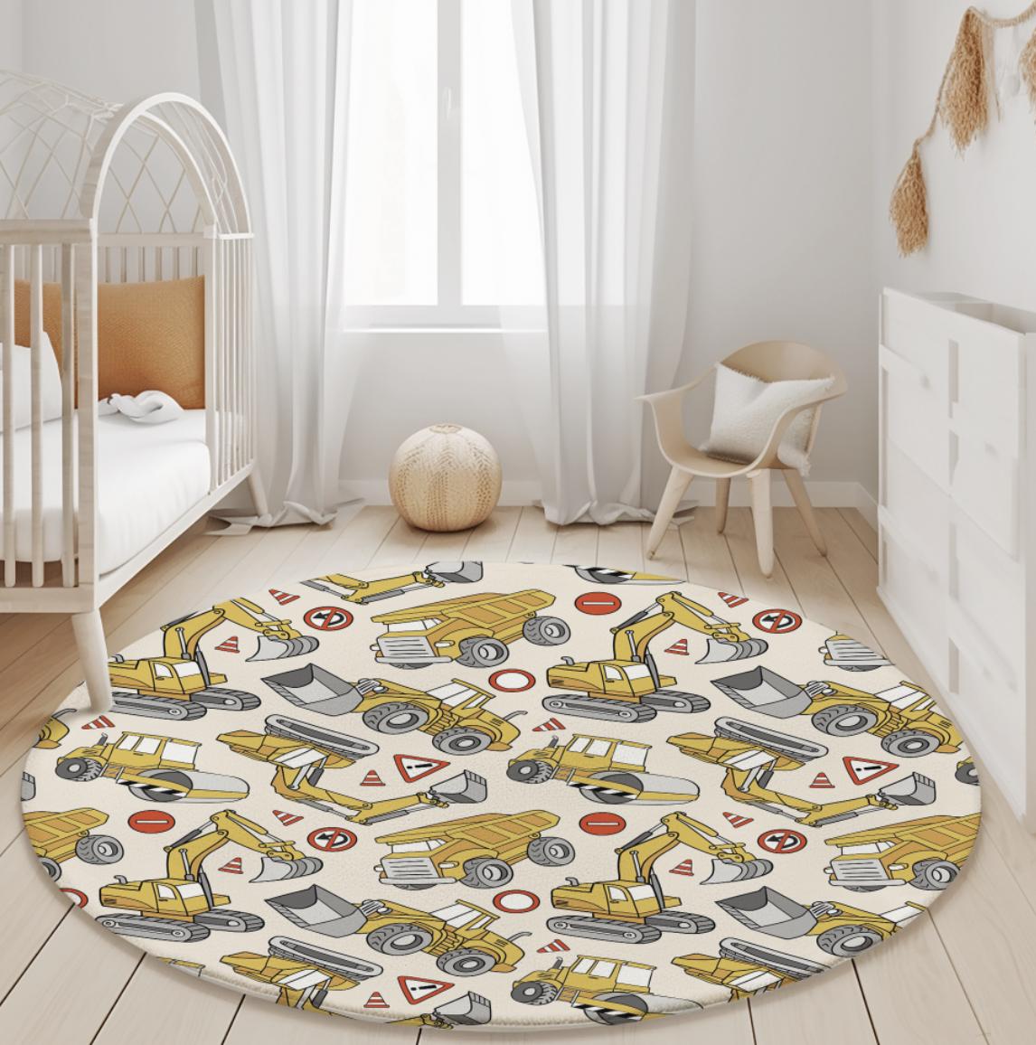 JCB Trucks and Diggers - Yellow, Rug Carpet, Playmat, Rug, Carpet, kid decor, Childrens Room Decor, Kids Rug, Kids Carpet, JCB Builder Decor