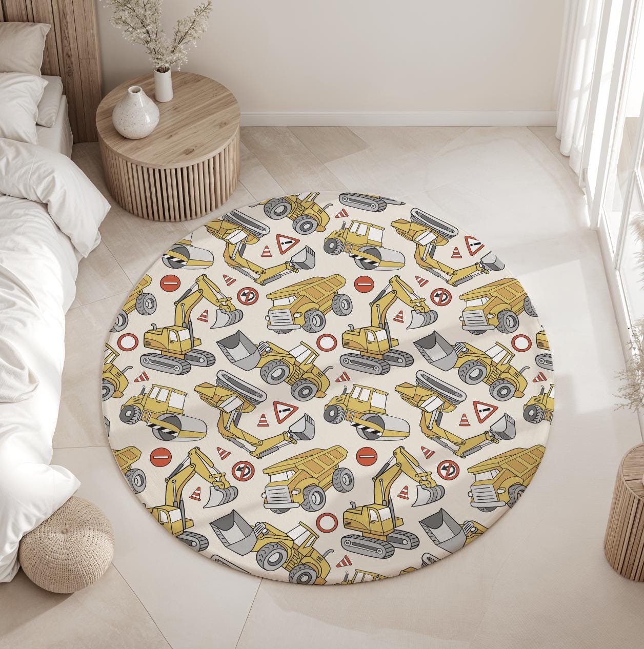 JCB Trucks and Diggers - Yellow, Rug Carpet, Playmat, Rug, Carpet, kid decor, Childrens Room Decor, Kids Rug, Kids Carpet, JCB Builder Decor