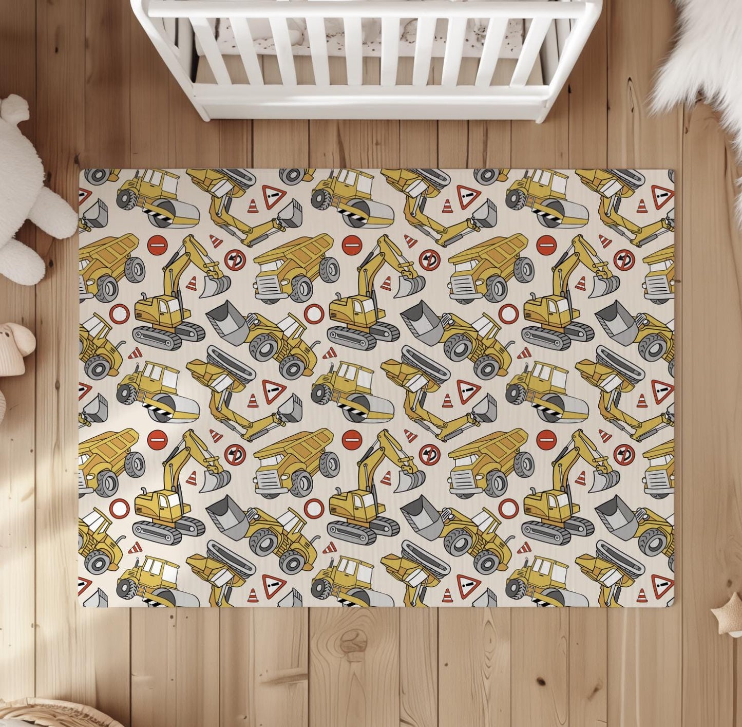JCB Trucks and Diggers - Yellow, Rug Carpet, Playmat, Rug, Carpet, kid decor, Childrens Room Decor, Kids Rug, Kids Carpet, JCB Builder Decor