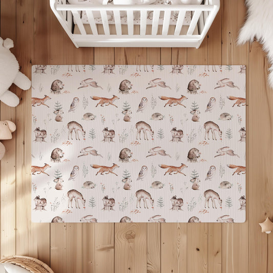 Watercolour Woodland Hedgehogs & Animals Rug Carpet, Woodland Animals, decor, Children's Room Decor, Kids Rug, Kids Carpet, Monochrome Decor