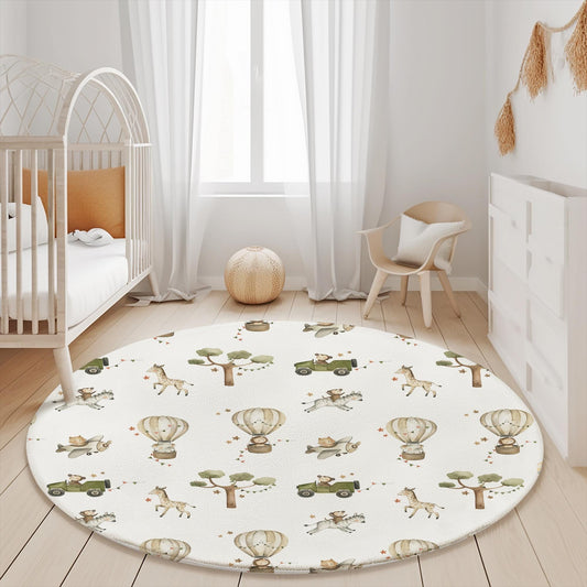Multiple Hot Air Balloons - Safari Animals Green, Rug, Carpet, kids decor, Children's Room Decor, Rug, Kids Carpet, Hot Air Balloon decor
