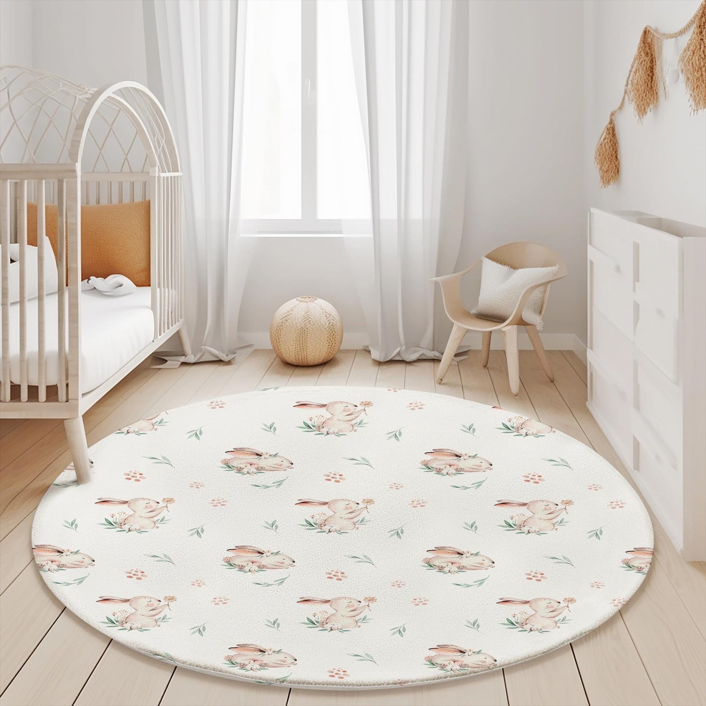 Watercolour Cute Bunnies and Rug Carpet, Woodland Animals, decor, Children's Room Decor, Kids Rug, Kids Carpet, Cute Bunny Decor