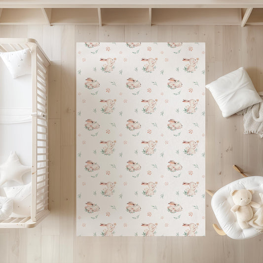 Watercolour Cute Bunnies and Rug Carpet, Woodland Animals, decor, Children's Room Decor, Kids Rug, Kids Carpet, Cute Bunny Decor