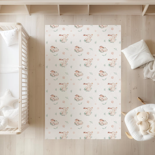 Watercolour Cute Bunnies and Rug Carpet, Woodland Animals, decor, Children's Room Decor, Kids Rug, Kids Carpet, Cute Bunny Decor