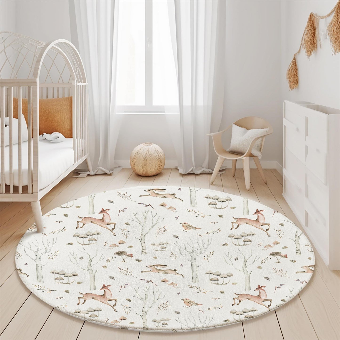 Watercolour Woodland Twigs & Deers Rug Carpet, Woodland Animals, decor, Children's Room Decor, Kids Rug, Kids Carpet, Woodland Decor