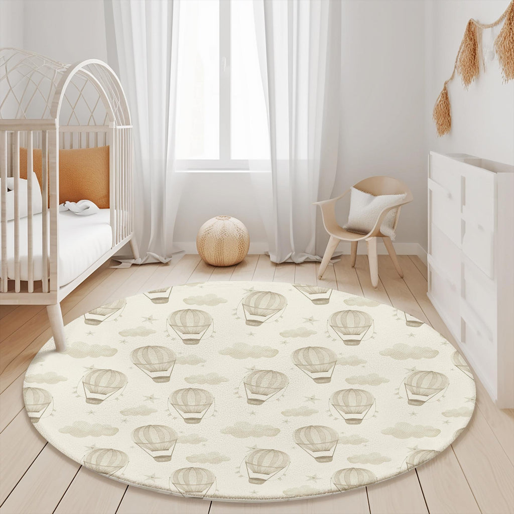 Multiple Hot Air Balloons - Faded Beige, Rug, Carpet, kids decor, Children's Room Decor, Rug, Kids Carpet, Hot Air Balloon decor
