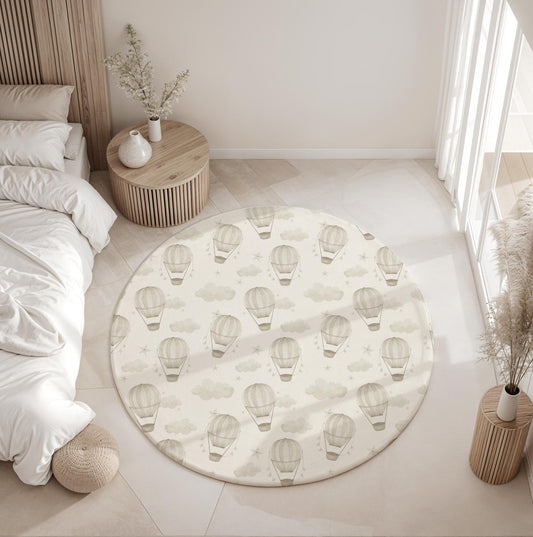 Multiple Hot Air Balloons - Faded Beige, Rug, Carpet, kids decor, Children's Room Decor, Rug, Kids Carpet, Hot Air Balloon decor