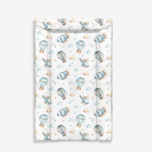 Baby Changing Mat - Multiple Hot Air Balloons + BLIMP Blue, Nappy Changing Mat, Waterproof Mat, Baby Gift, Wedge Changing Mat