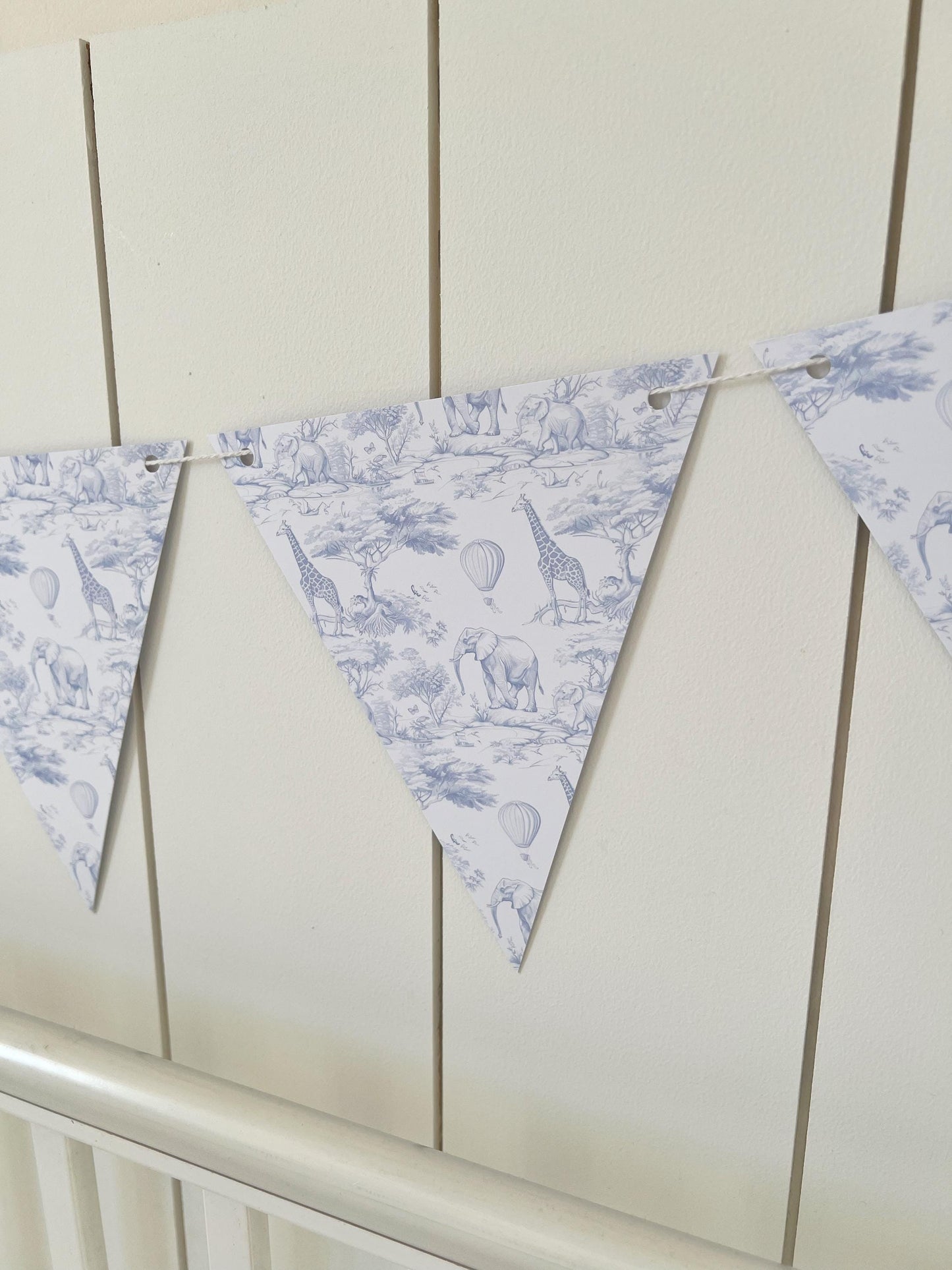 BUNTING - Toile De Jouy Safari - Blue, Cardstock (300gsm card NOT fabric) Nursery Wall Prints, Bedroom Bunting, Nursery Bunting, Play Room