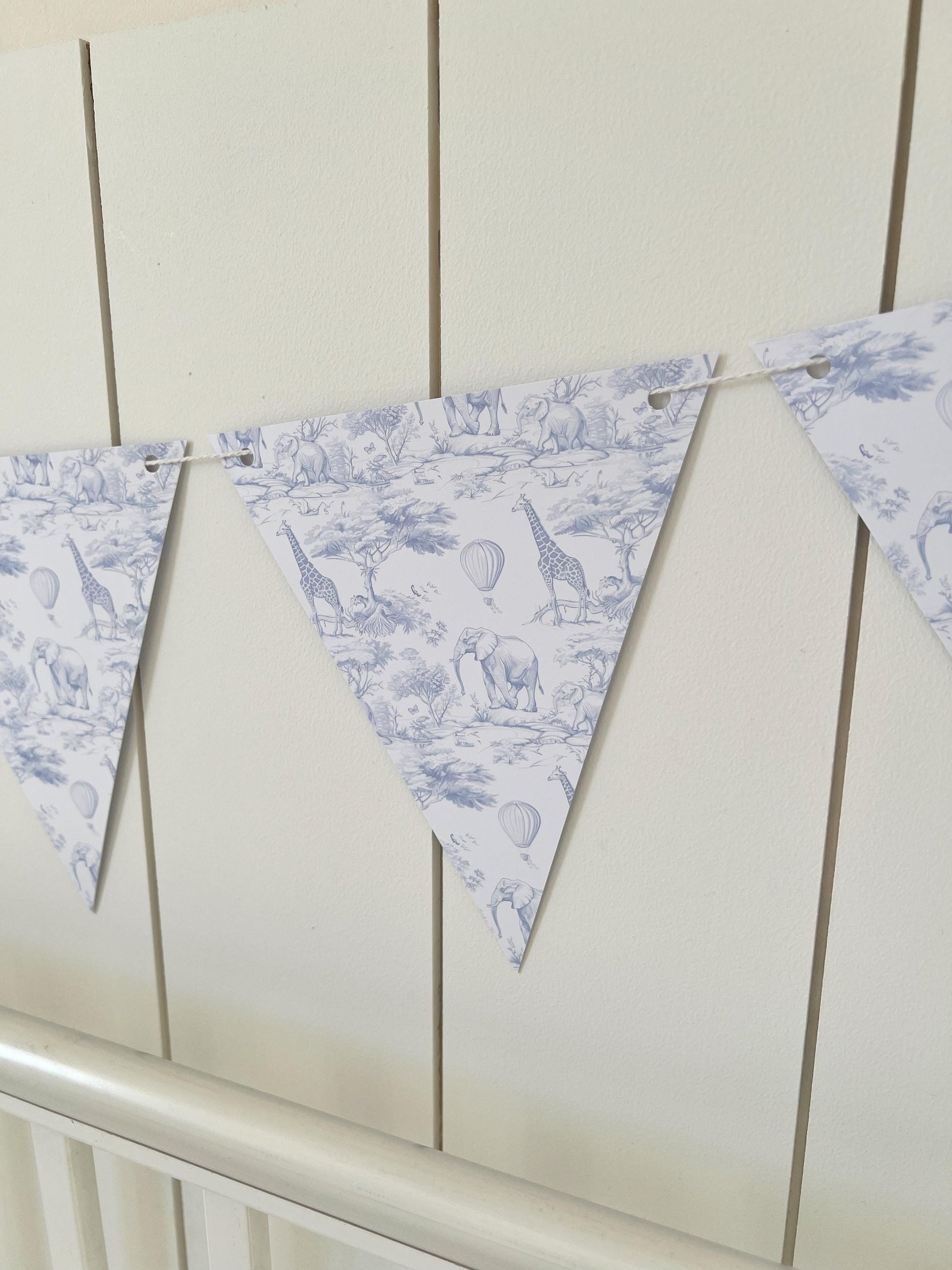 BUNTING - Toile De Jouy Safari - Blue, Cardstock (300gsm card NOT fabric) Nursery Wall Prints, Bedroom Bunting, Nursery Bunting, Play Room