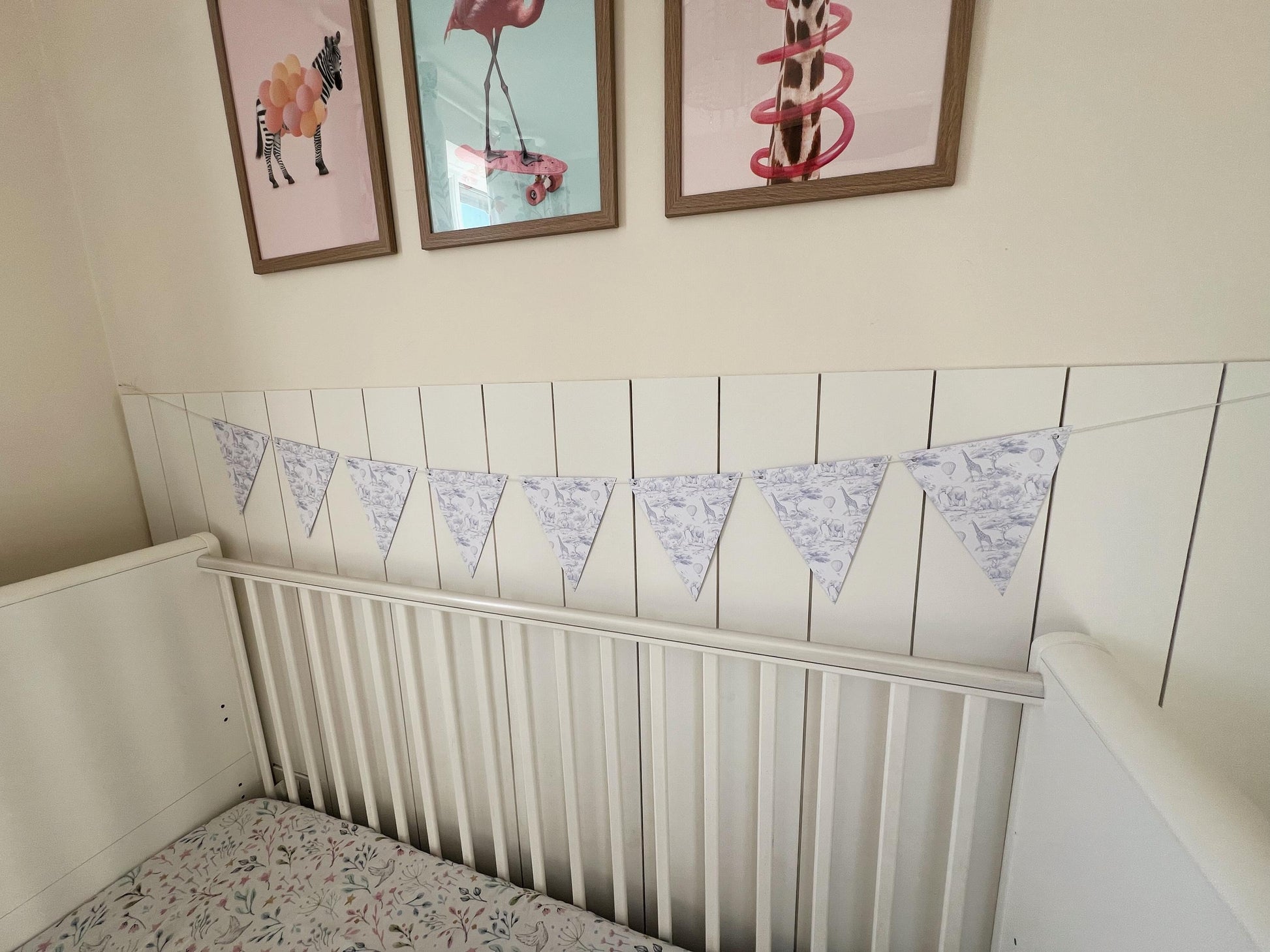 BUNTING - Toile De Jouy Safari - Blue, Cardstock (300gsm card NOT fabric) Nursery Wall Prints, Bedroom Bunting, Nursery Bunting, Play Room