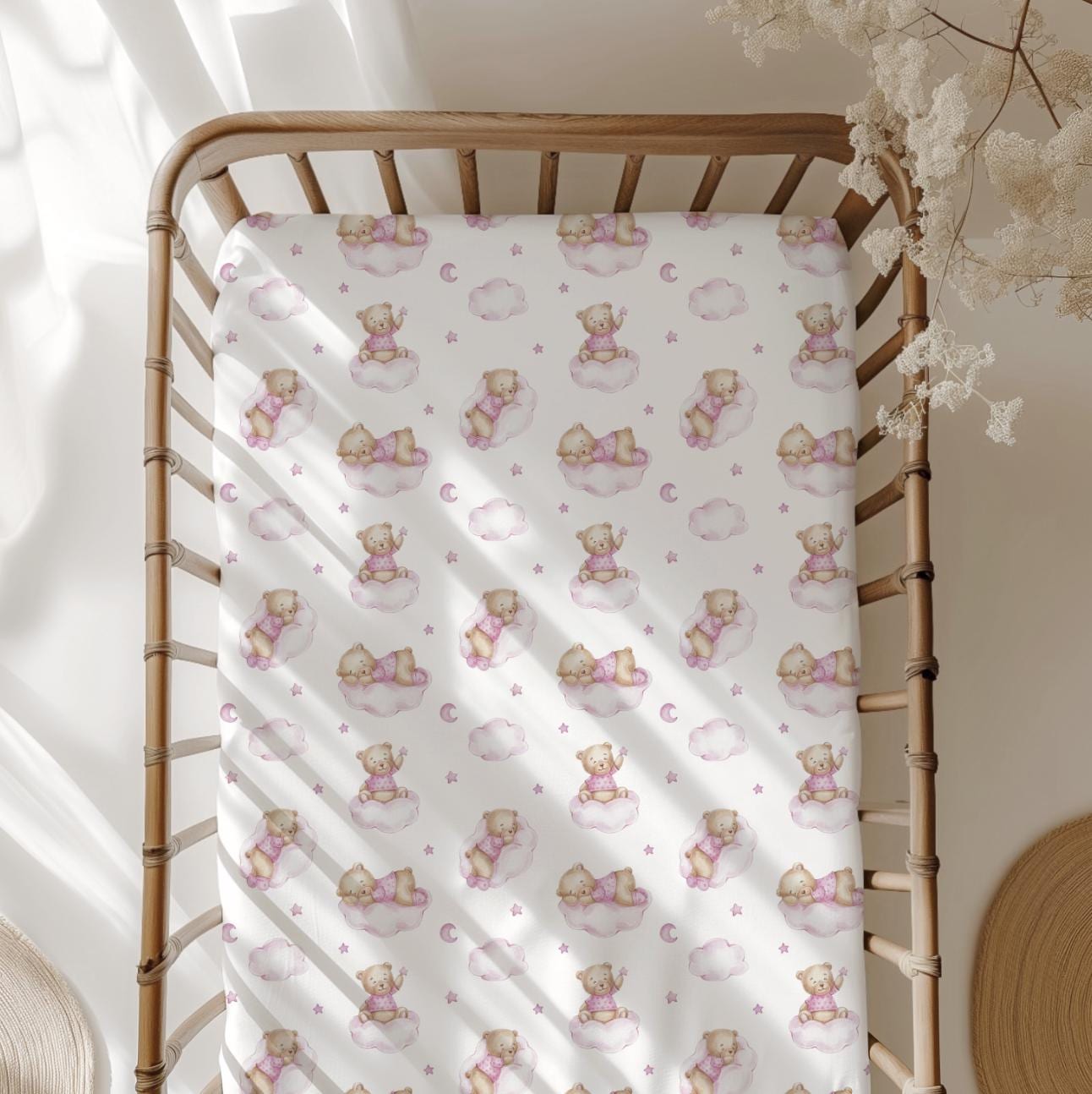 Bear on the Clouds - PINK - Bedding, Duvet Covers, Fitted Sheets, Bear Bedding, Childrens Bedding, Childrens Room Decor, Bedding and Pillows